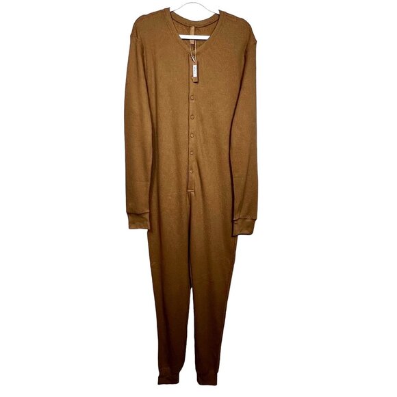 SKIMS Waffle Knit Onesie Long John Pajamas Camel 3X - Picture 2 of 11